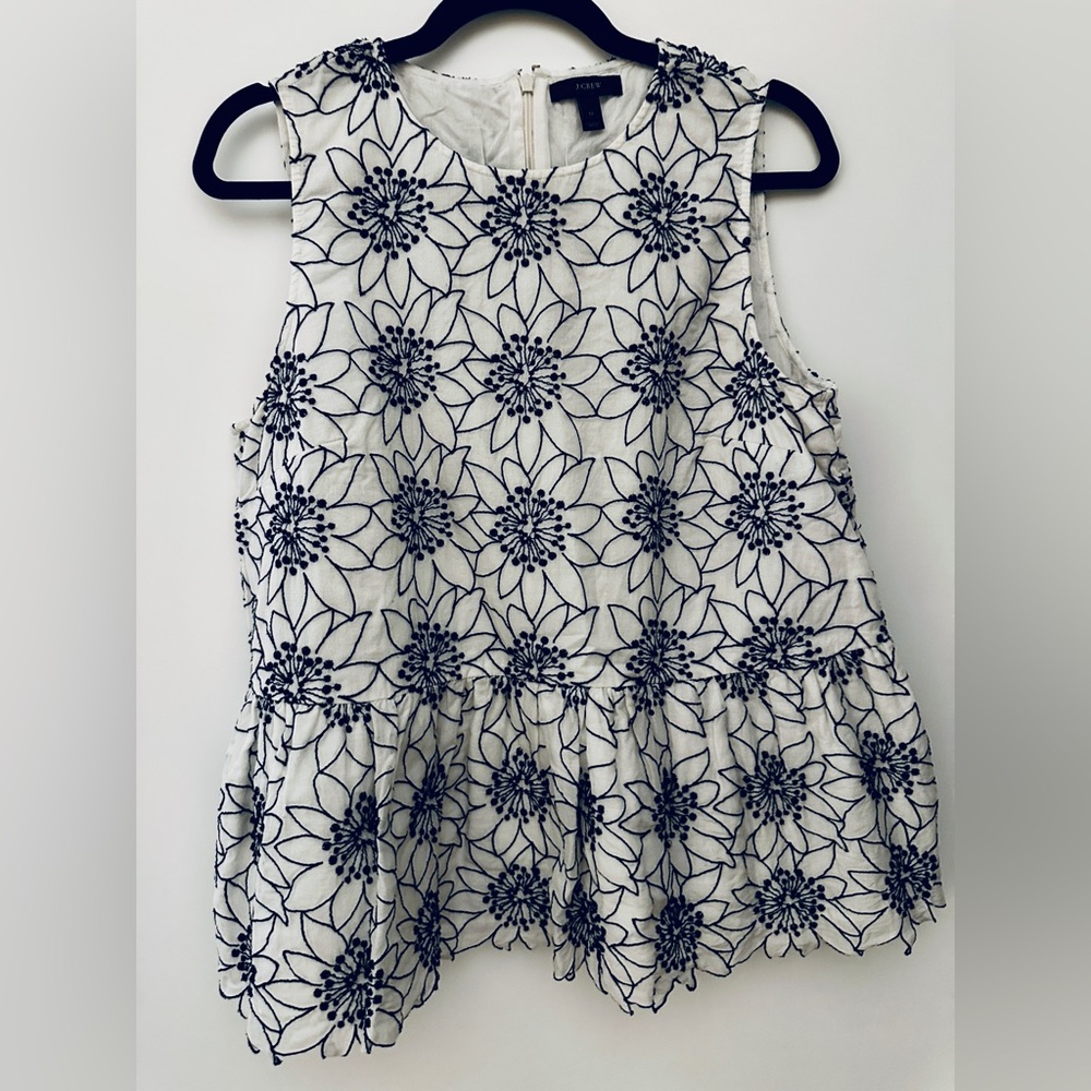 J.Crew Embroidered Floral Peplum Top | SZ M